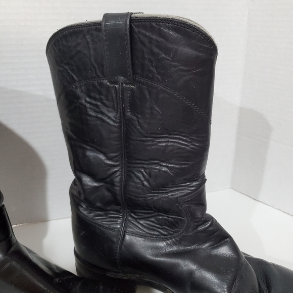 Justin Boots 3133 E Black Leather traditional Roper Boots Mens Size 8 D - Picture 3 of 11